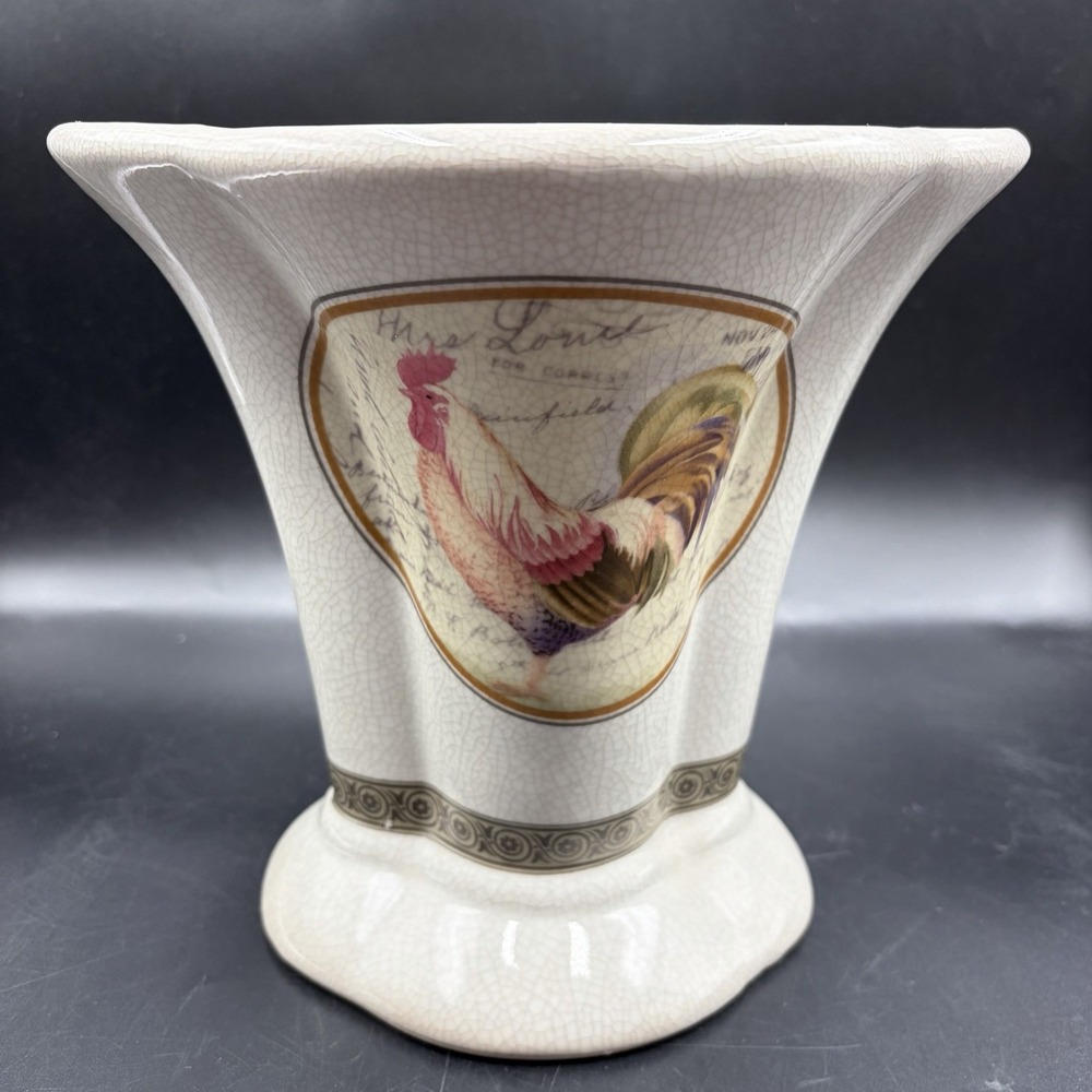 Vtg Ceramic Rooster Vase Farmhouse Chicken Floral Decor French Country Planter